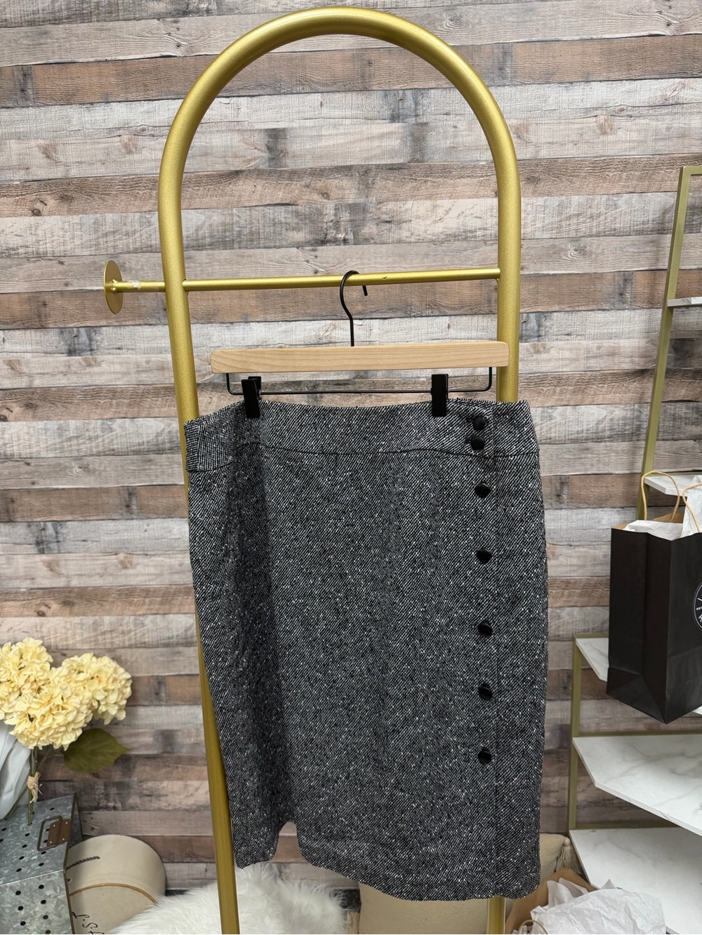 Talbots Gray Tweed Button-Accent Pencil Skirt